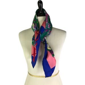 Max&Co. Scarf Womens 29"x31" Green Blue Floral Silk‎ Square Multifunction Shawl